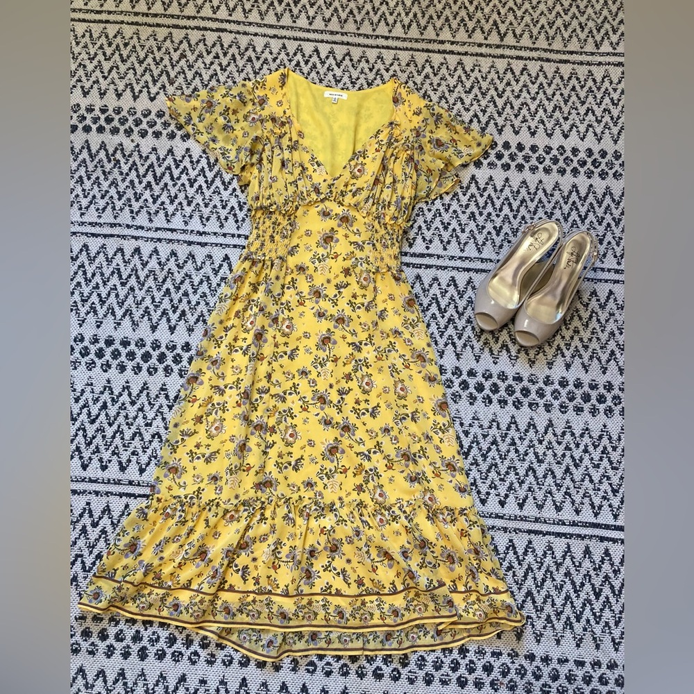 FREE WITH BUNDLE Max Studio Yellow Floral Midi Dress